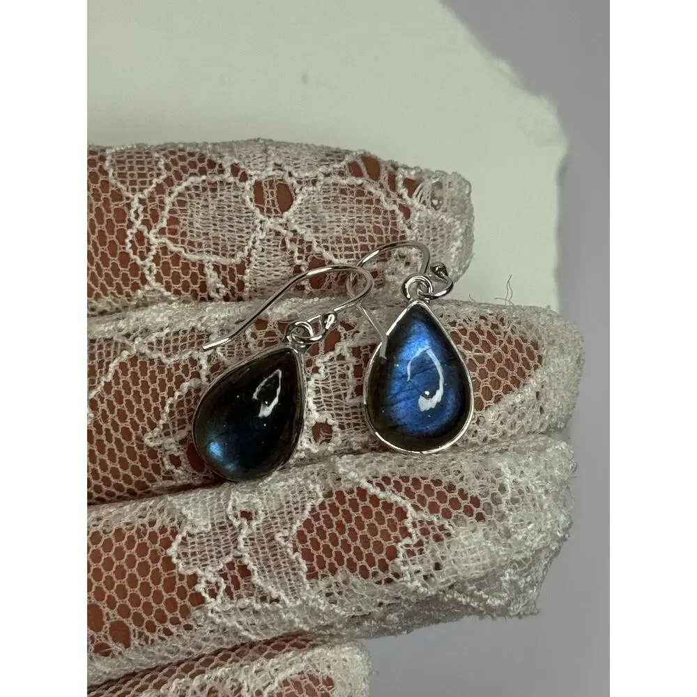 925 Sterling Silver Labradorite Earrings Length 1.2 Inch